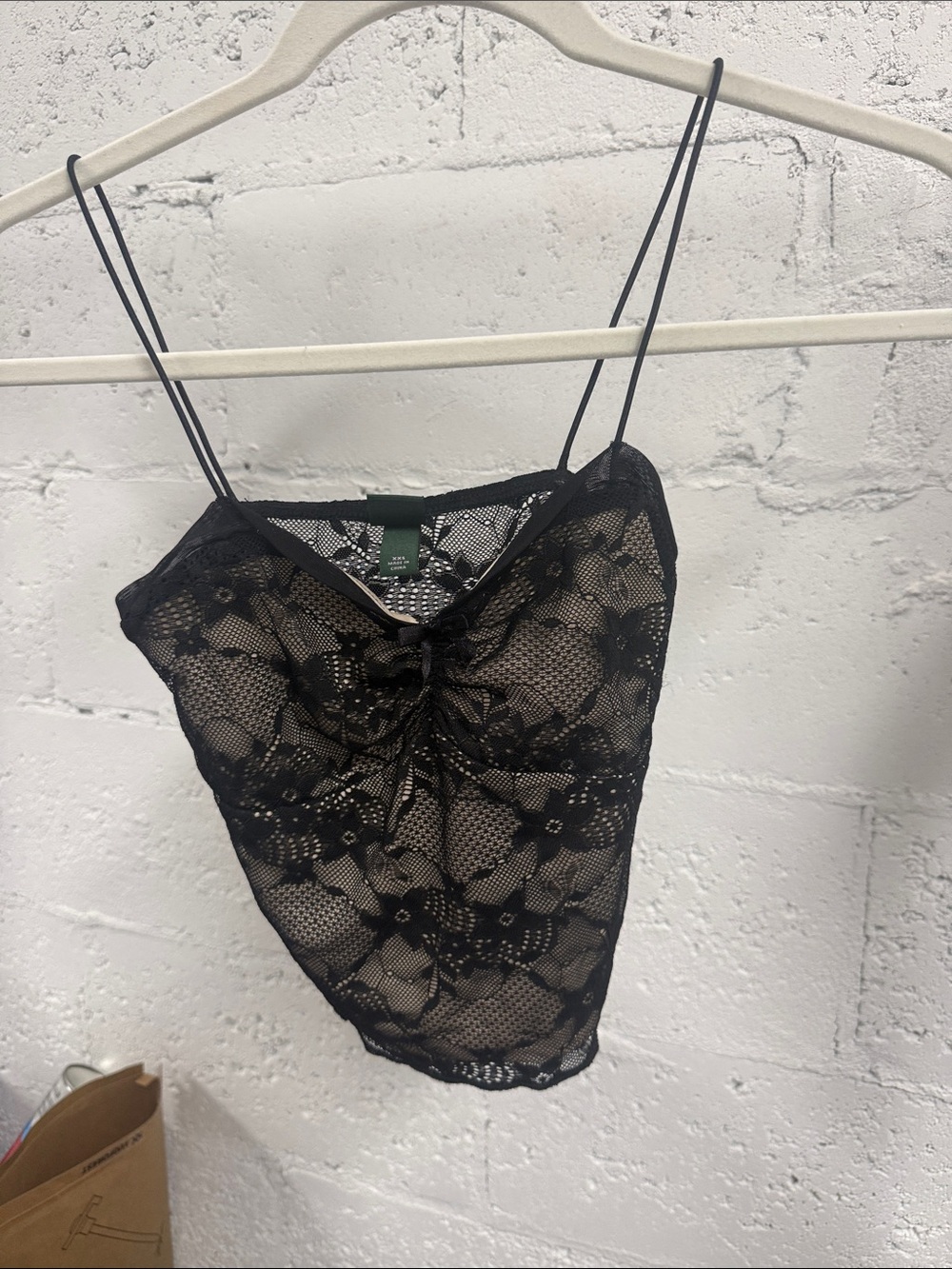 Black Lace Sheer Cami Crop Top - Exposed Back - XXS - LIKE NEW Spaghetti Strap